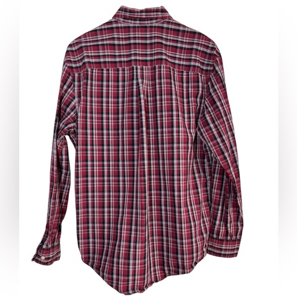 Vintage Timberland Shirt Men's Medium Button Up Red Black Plaid Cotton Western - Picture 2 of 11